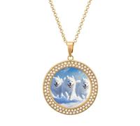 Three Samoyed Dogs Vintage Necklace Gold Silver Pendant Jewelry Lady Multicolored Diamond Necklaces with Chain