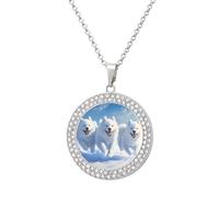 Three Samoyed Dogs Vintage Necklace Gold Silver Pendant Jewelry Lady Multicolored Diamond Necklaces with Chain