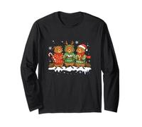 Three Santa Reindeer Beavers Eating Xmas Cake Candy Canes Long Sleeve T-Shirt