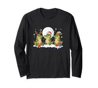 Three Santa Reindeer Elf Crocodiles Colorful Xmas Lights Long Sleeve T-Shirt