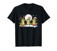 Three Santa Reindeer Elf Crocodiles Colorful Xmas Lights T-Shirt
