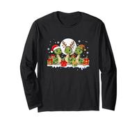 Three Santa Reindeer Elf Snakes Colorful Xmas Lights Long Sleeve T-Shirt