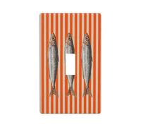Three Sardines Orange and White Striped Light Switch Cover Decorative Single Toggle 1 Gang Wall Plate for Kitchen Farmhouse Bedroom Bathroom Art Decor