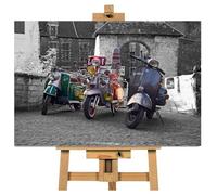 Three Scooters Vespa Mods Classic British Canvas Wall Art Picture Print Ready To Hang Stretched Over A Frame - 18 x 12 inch / 45 x 30 cm