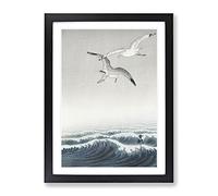 Three Seagulls By Ohara Koson Asian Japanese Framed Print | A2 Black Framed Wall Art | Ready to Hang | Asian Animal Picture | Living Room Bedroom Lounge Office