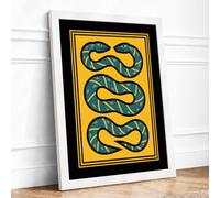 Three Serpents Art Deco Framed Wall Art Print A4 (29.7×21cm) White, Wall Decor for Living Room, Bedroom, Office & Home, Ready to Hang, Art Gift