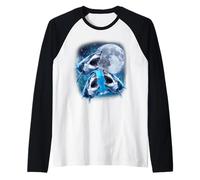 Three Shark Moon | 3 Great Whites Howling Wolfs Moon Parody Raglan Baseball Tee