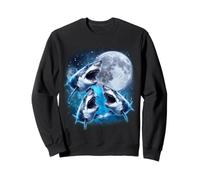 Three Shark Moon | 3 Great Whites Howling Wolfs Moon Parody Sweatshirt