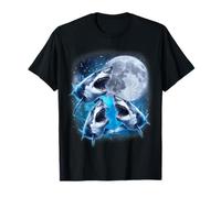 Three Shark Moon | 3 Great Whites Howling Wolfs Moon Parody T-Shirt