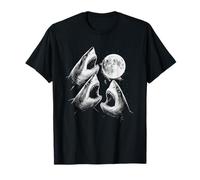 Three Shark Moon | 3 Great Whites Howling Wolfs Moon T-Shirt