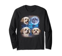 Three Shih Tzu Howling at The Moon Weird Meme Shih Tzu Long Sleeve T-Shirt