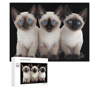 Three Siamese Cats with Blue Eyes Funny Wooden Puzzle Adults Difficult Jigsaw Puzzles with Storage Box for Family Game Birthday Gift