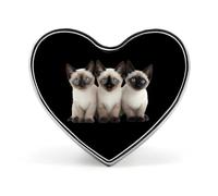 Three Siamese Cats with Blue Eyes Print Heart Badge Metal Decorative Brooches 1 Inch Funny Lapel Pin Gift Or Backpack Clothing