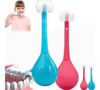 Three-Sided Children's Toothbrush, Three Sides Soft Silicone Brush Head Toothbrush, Cute Cartoon Creative Soft Toothbrush, Suitable for Children Aged 2-12 (Pink+Blue)
