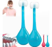 Three-Sided Children's Toothbrush,Three Sides Soft Silicone Brush Head Toothbrush, Cute Cartoon Creative Soft Toothbrush, Suitable for Children Aged 2-12 (2*Blue)