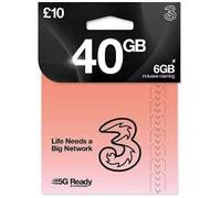 Three sim card with £10 Preloaded credit - 40 GB data, Unlimited minutes and Texts_ (STAY CONNECTED Retail Pack)