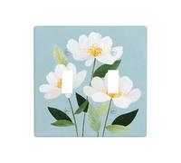 Three Simplified White Flowers Double Gang Toggle Light Cover Wall Plate Switch Decor Standard Size - 11.4x11.4cm