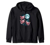 Three Singing Pigs Under Full Moon Zip Hoodie