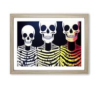 Three Skeletons Abstract Framed Print | A3 Oak Framed Wall Art | Ready to Hang | Abstract Fantasy Picture | Living Room Bedroom Lounge Office