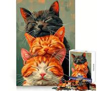 Three Sleeping Cats Jigsaw Puzzles for Teenagers 1000 Brain Workout Toy Simple Fun Image Assembly Cherished Gift (38x52cm)