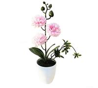 Three Small Ball Chrysanthemum Artificial Potted Plant for Long-Term Indoor Decor Use Without Fading or Wilting Effects (Pink)