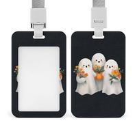 Three Smiling Ghosts Holding Flowers ID Badge Holder Retractable Clip Card Holder Card Protector Name Badge Name Tag for Work Office Doctor Nurse