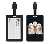 Three Smiling Ghosts Holding Flowers Luggage Tags Bag Travel Tag