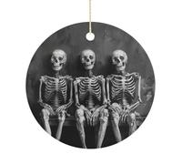 Three Smiling Skeletons Ornaments 2.9 Inch Ceramic Christmas Ornaments Elegant Xmas Tree Decor, Hanging Decoration for Tree, Gift Exchange & Holiday Presents