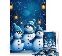 Three Snowmen in Winter Night Scene 1000 Piece Jigsaw Puzzle for Teenagers Reason Skill Toy Stress Free Exact Cut Lovely Present (38x52cm)