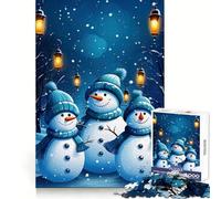 Three Snowmen in Winter Night Scene 1000 Piece Jigsaw Puzzles for Adults Jigsaw Memory Lift Slow Enjoy Image Assembly Creative Gift (50x75cm)