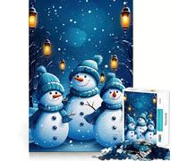 Three Snowmen in Winter Night Scene 1000 Piece Jigsaw Puzzles for Adults Jigsaw Memory Lift Slow Enjoy Image Assembly Creative Gift (50x75cm)
