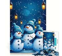 Three Snowmen in Winter Night Scene Jigsaw Puzzles for Adults 1000 Piece Memory Boost Cozy Time Pattern Assembly Santa Wish List (38x26cm)