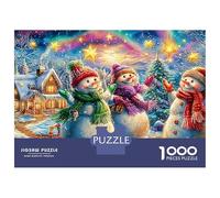 Three Snowmen Under Rainbow Stars 1000 Piece Jigsaw Puzzle Christmas Snowman Recycled Cardboard, Great Gift for All Ages 52x38cm/1000pcs