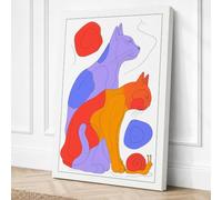 Three Stacked Cats Canvas Wall Art Print 36x24 Inch