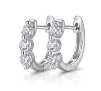 Three Stone Huggie Earrings, Moissanite, Sterling Silver 18ct Gold Plated