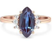 Three Stone Marquise Lab Alexandrite Trellis Ring Pear Teardrop Cubic Zirconia Trio Ring Style Wedding Engagement Rings Solid 925 Sterling Silver Rose Gold Plated Gift For Her Birthday (Q)