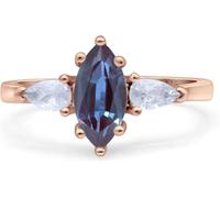 Three Stone Marquise Lab Alexandrite Trellis Ring Pear Teardrop Cubic Zirconia Trio Ring Vintage Style Wedding Engagement Rings Solid 925 Sterling Silver Gift For Her Birthday (K)