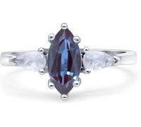 Three Stone Marquise Lab Created Alexandrite Ring for Women 925 Sterling Silver Vintage Wedding Engagement June Birthstone (O)