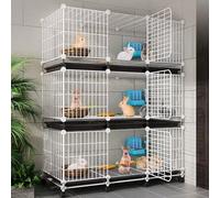 Three-Story Metal Rabbit & Guinea Pig Playpen - Premium White Animal Cage Villa for Small Pets - Durable Wire Apartment for Bunnies & Small Animals