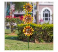Three-Story Sunflower Wind Spinners Outdoor, 48 inch Garden Windmills for The Yard 360° Metal Windmill, Yard Metal Wind Spinner Ideal Lovely Gift for Family Friends