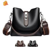 Three Straps Bucket Bag for Women, Fashion Crossbody Bag, with Adjustable Wider Shoulder Strap & Zipper Compartments (Black)