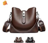 Three Straps Bucket Bag for Women, Fashion Crossbody Bag, with Adjustable Wider Shoulder Strap & Zipper Compartments (Brown)