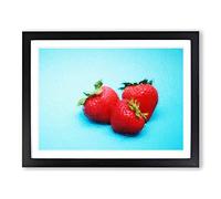 Three Strawberries By Modern Art Framed Print | A2 Black Framed Wall Art | Ready to Hang | Modern Nature Picture | Living Room Bedroom Lounge Office