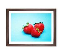 Three Strawberries By Modern Art Framed Print | A3 Walnut Framed Wall Art | Ready to Hang | Modern Nature Picture | Living Room Bedroom Lounge Office