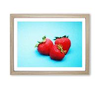 Three Strawberries By Modern Art Framed Print | A4 Oak Framed Wall Art | Ready to Hang | Modern Nature Picture | Living Room Bedroom Lounge Office