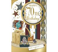 THREE STRAWBERRY Birthday card, Happy 70th Birthday inside space for write caption as well pre-written caption provided. Envelope Included with Card, 13cm x 19cm in Size. [DL75042A/02]