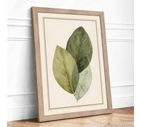 Three Studies in Green Botanical Framed Wall Art Print A3 (42×29.7cm) Oak, Wall Decor for Living Room, Bedroom, Office & Home, Ready to Hang, Art Gift