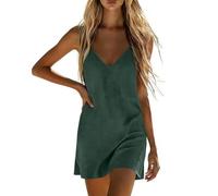 Three Summers 1940S Dresses For Women Maxi Dress Women's Summer Elegant Solid Color Sleeveless Mini Tank Dress Boho Crew Neck Short Beach Dresses Lounge Holiday Sundresses Swing Clothes(Dark green, L)