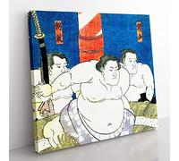Three Sumo Wrestlers by Utagawa Kunisada Asian Japanese Canvas Wall Art Print Ready to Hang, Framed Picture for Living Room Bedroom Home Office Décor, 35x35 cm (14x14 Inch)