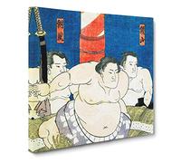 Three Sumo Wrestlers by Utagawa Kunisada Canvas Print | Gallery Wrapped 30mm Frame Wall Art | 14x14 inches | Ready to Hang | Modern Picture | Living Room Bedroom Lounge Office